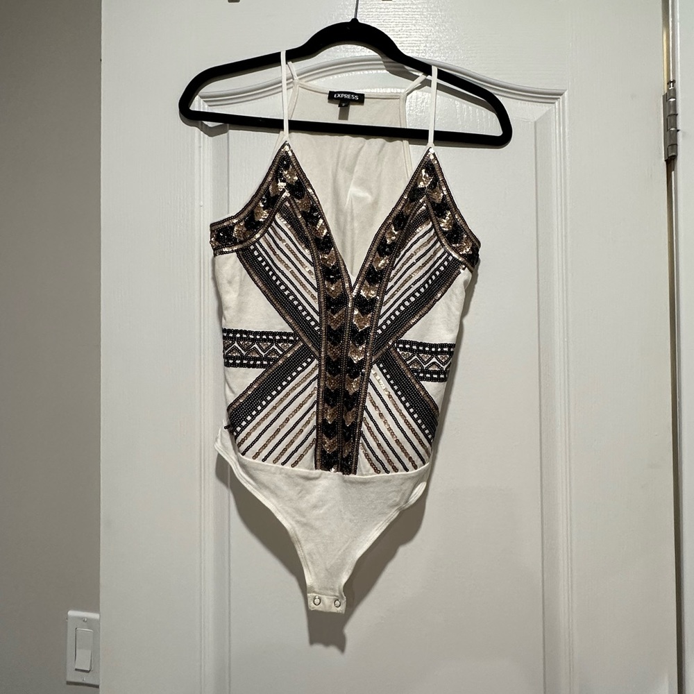 Black and gold sequin bodysuit